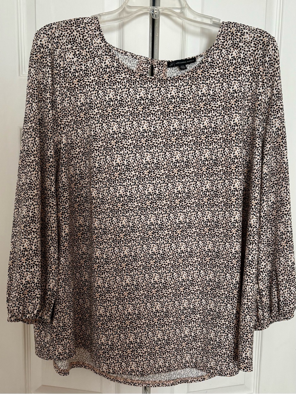 Adrianna Papell Cream, Tan, and Black Leopard Print Long Sleeve Blouse